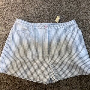 Express Blue and White Checkered Women Shorts
